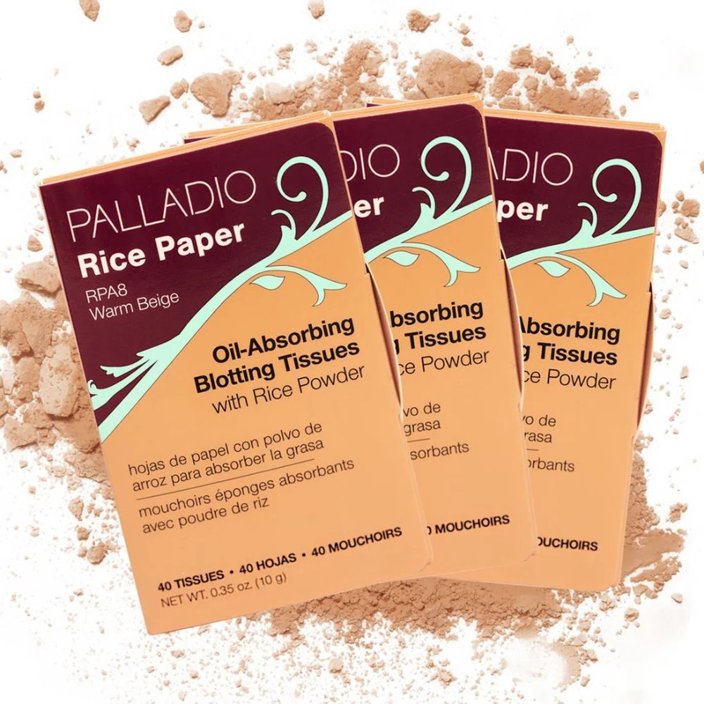 Palladio Rice Paper Oil-Absorbing Blotting Tissues With Rice Powder Warm Beige 10gr 40 Hojas
