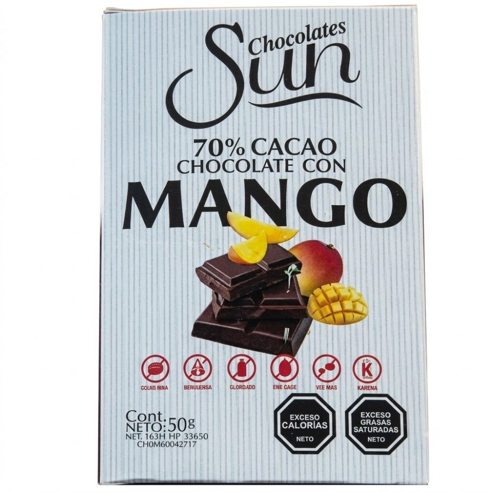 Chocolate Sun Chocolate Venezolano 70% Cacao Mango Orgánico y Saludable 50gr