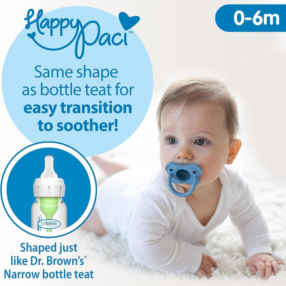 Dr.Brown's Chupón HappyPaci 100% Silicona 0-6m 2 Und sin BPA Diseño Anatómico