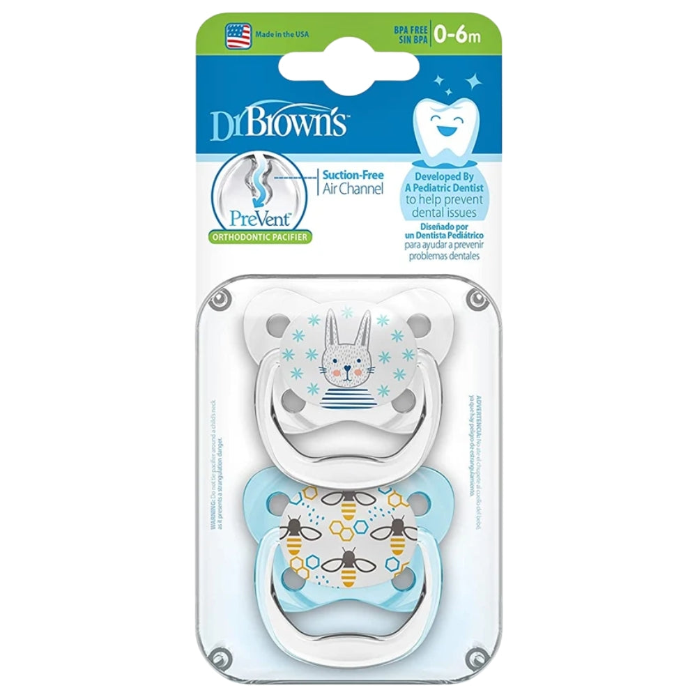 Dr.Brown's Chupón Prevent Etapa 1 Animal Faces Conejito Azul 2Und 0-6m+
