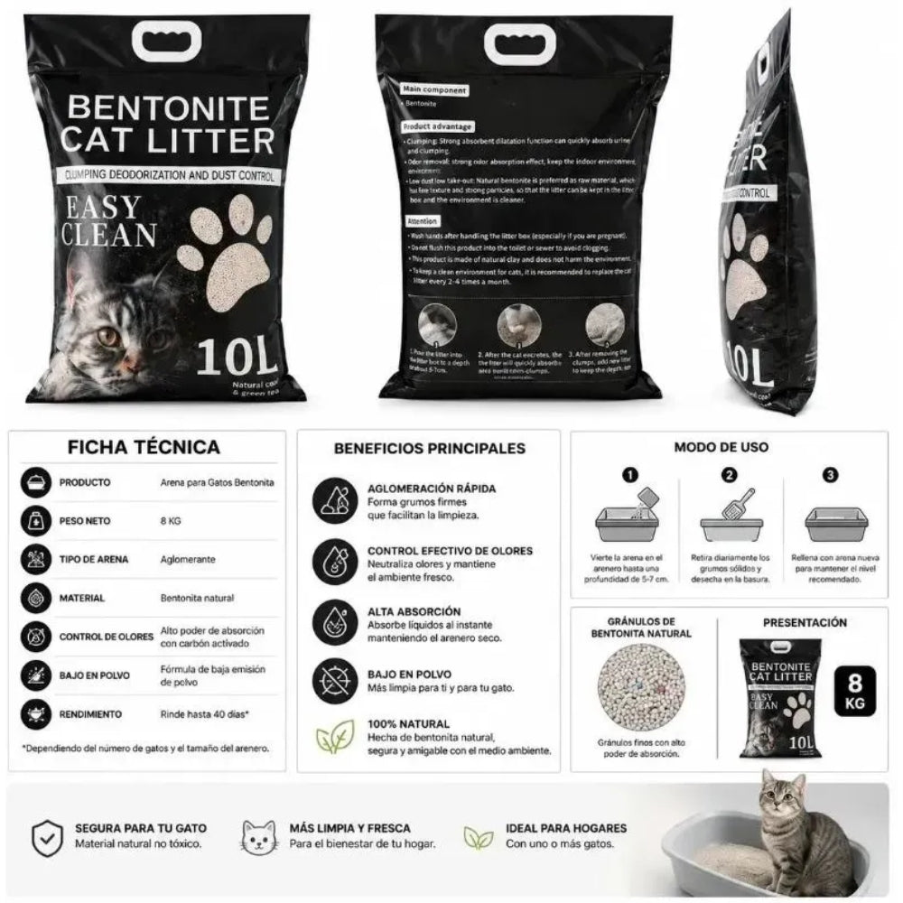 Bentonite Arena para Gatos Easy Clean Fragancia Lavanda 4.5 Kg