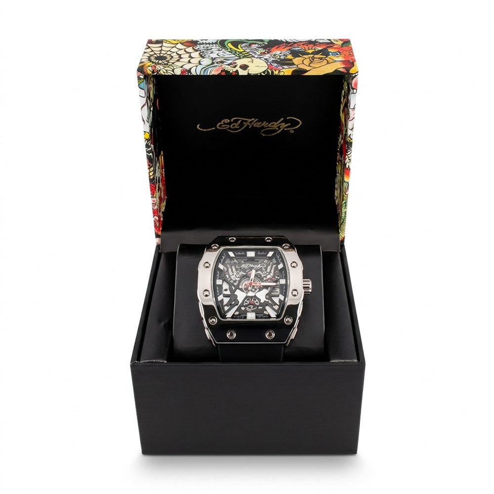 Ed Hardy Reloj Para Caballeros Silver & Black