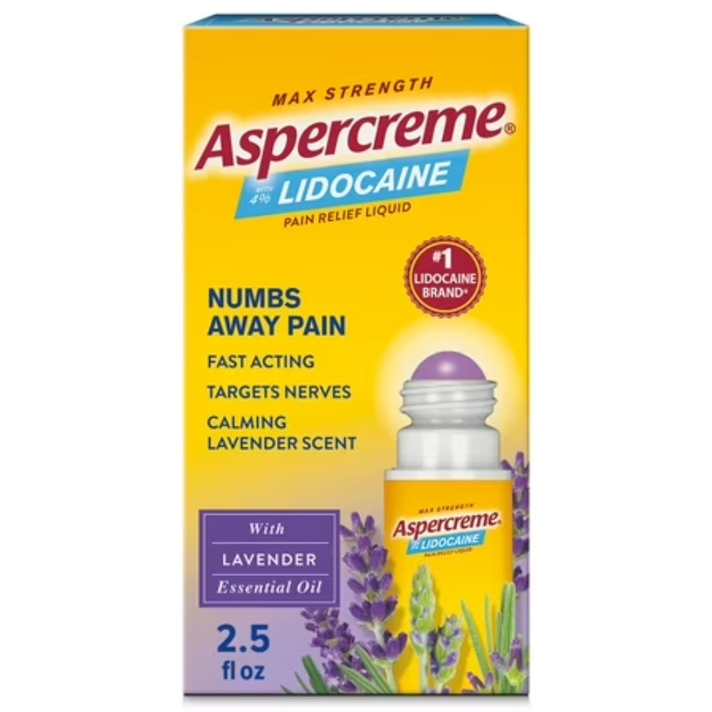 Aspercreme Roll-On  Pain Relief Liquid Lidocaine Lavanda 73ml