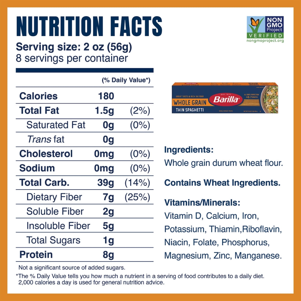Pasta Barilla Whole Grain  Thin Spaghetti 454g