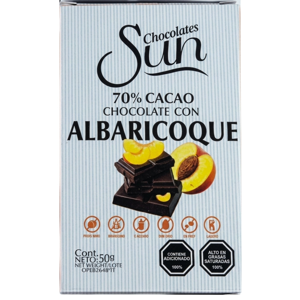 Chocolate Sun Chocolate Venezolano 65% Cacao Albaricoque Orgánico y Saludable 50gr