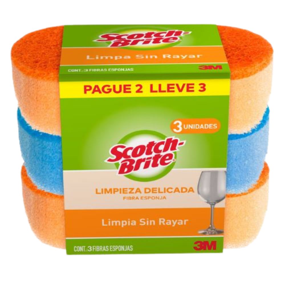 3M Scoth-Brite Esponja Limpieza Delicada No Raya Lleva 3 y paga 2