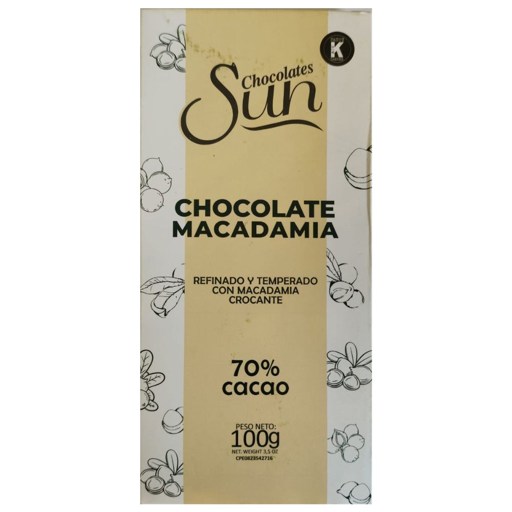 Chocolate Sun Chocolate Oscuro con Macadamia Crocante 70% Cacao Alcalinizado 100gr