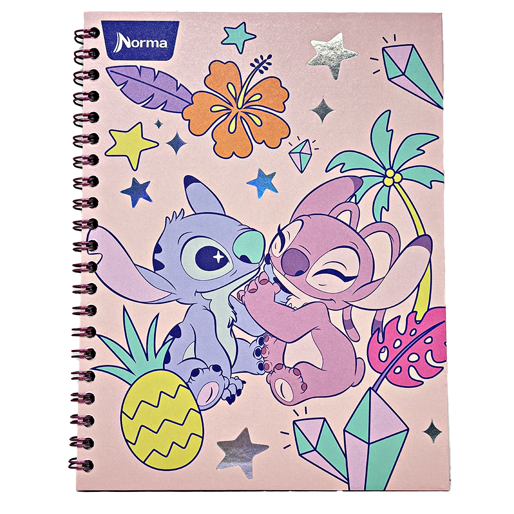 Norma Cuadero Argollada Stitch 4 Materias 100 Hojas Con stickers Diseños Surtidos