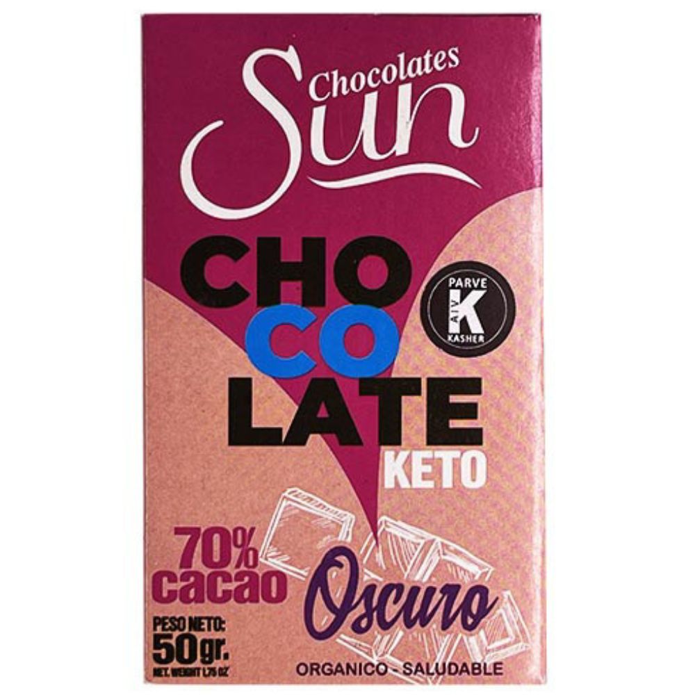 Chocolate Sun Barras Keto Oscuro 70% Cacao 50gr