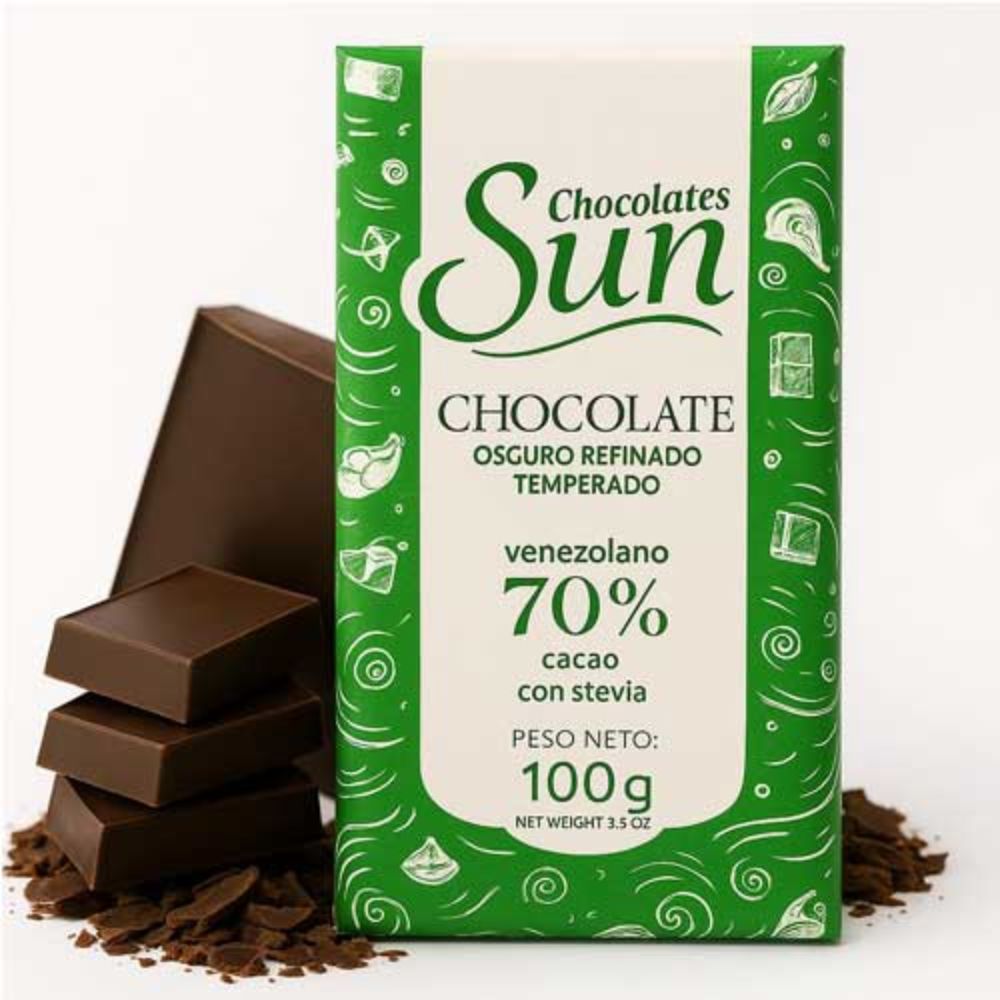 Chocolate Sun  Oscuro con 70% Cacao con Stevia 50gr