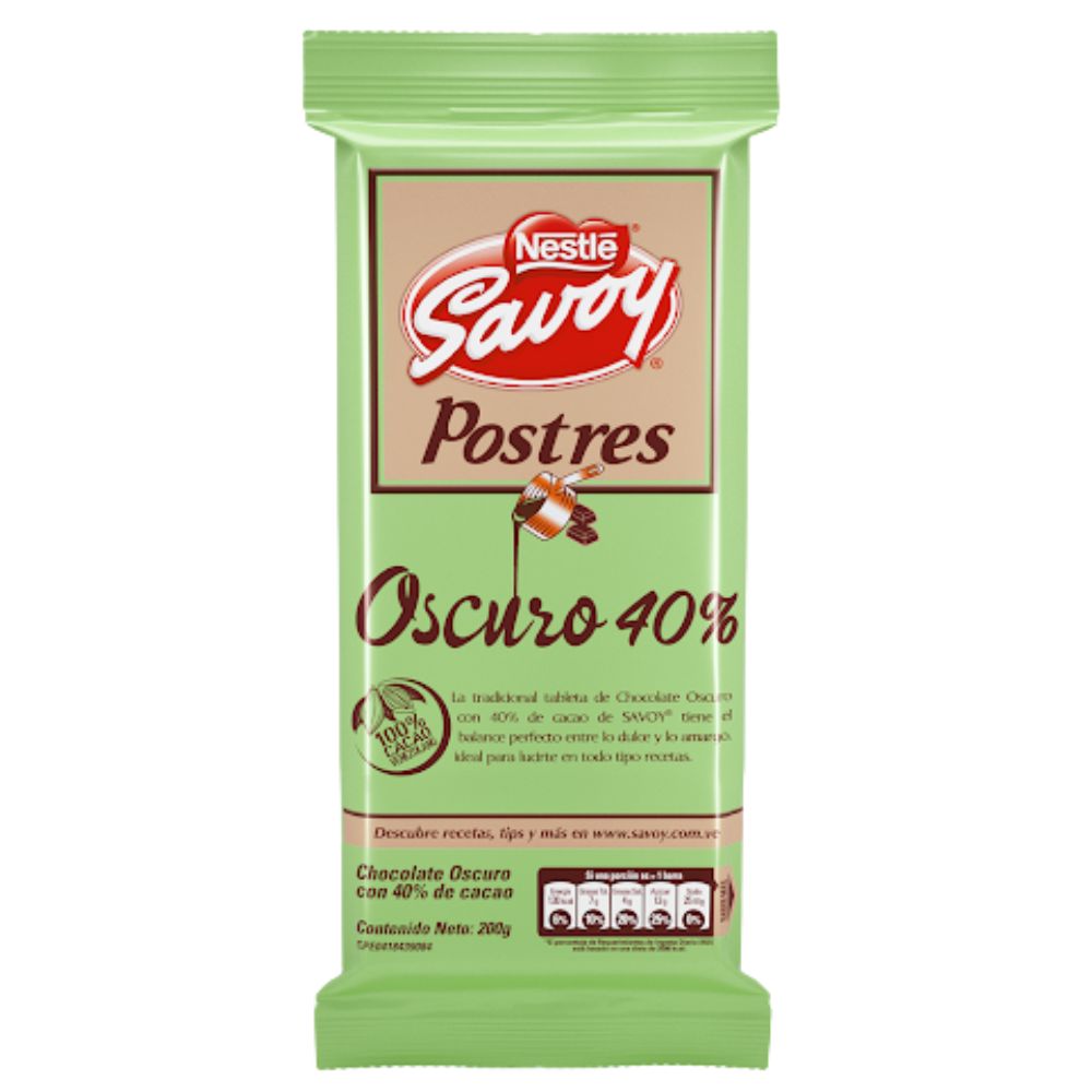 Chocolates Savoy Oscuro Postre 40 % 200gr