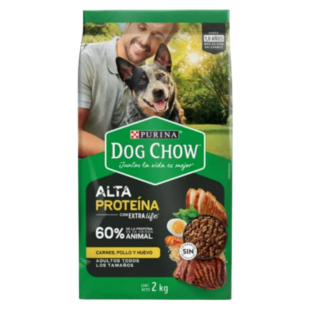 Dog Chow Comida Para Adultos Todos los Tamaños Alto en Proteina Carne, Pollo y Huevo 2Kg