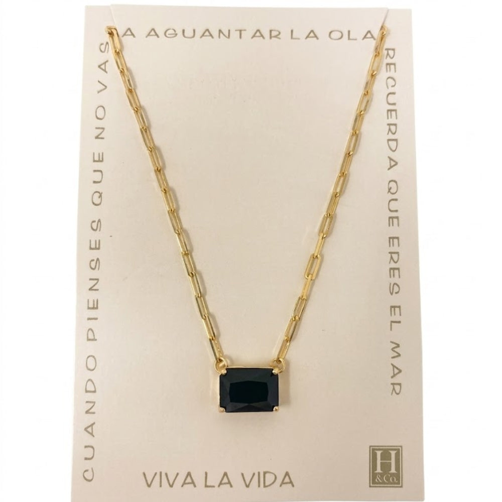 H&Co Collar de Cadena con Dije Brillante Black