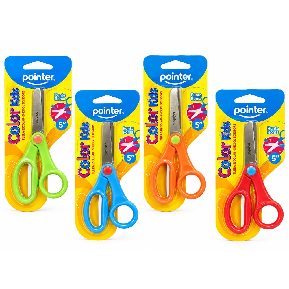 Pointer Tijera Escolar Punta Roma Color Kids Opciones Varias
