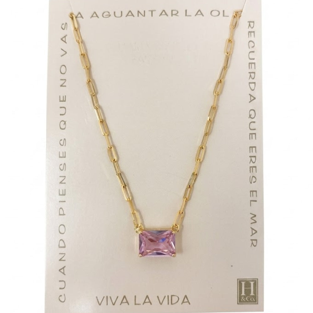 H&Co Collar de Cadena con Dije Brillante Pink