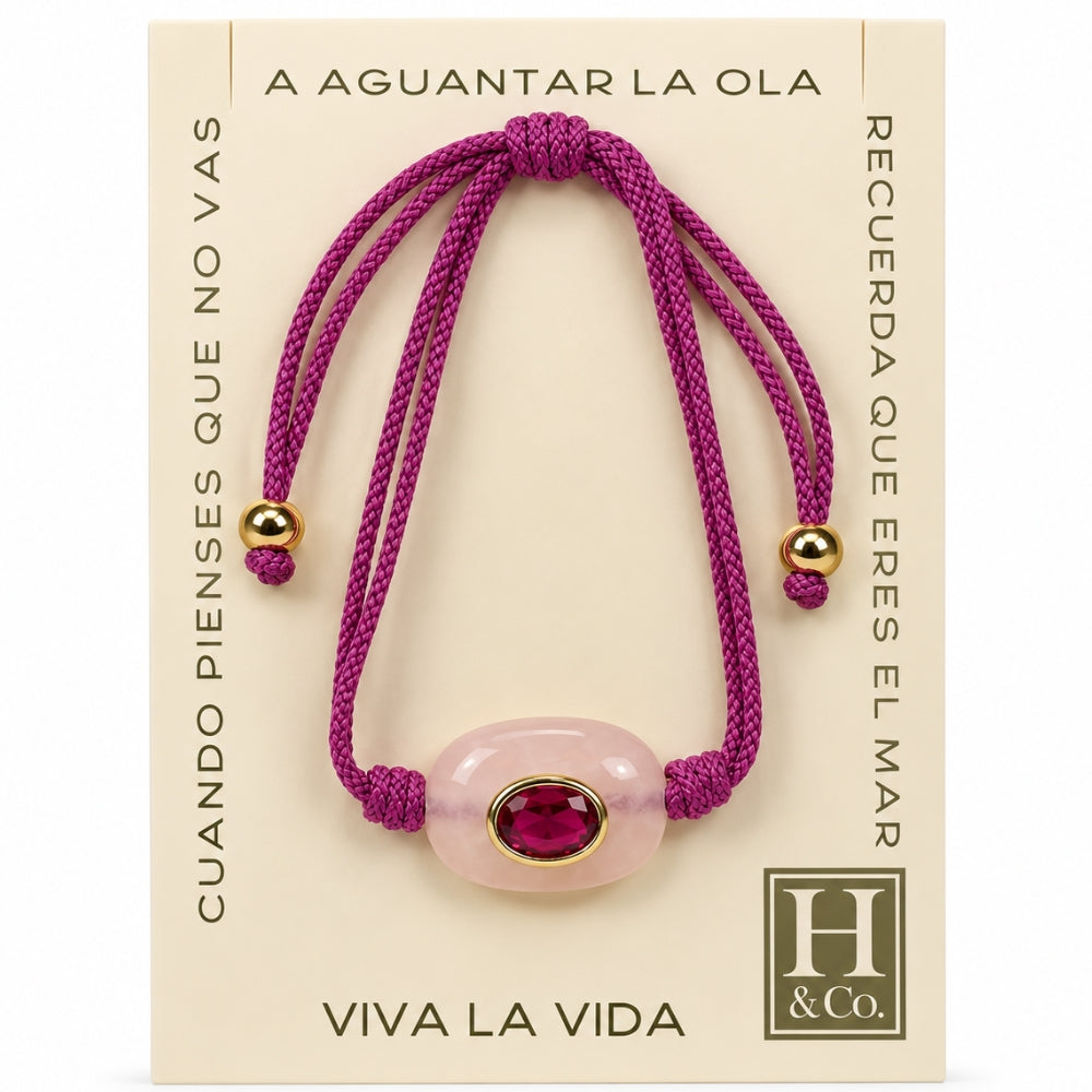 H&Co Pulsera Ajustable Para Damas Prisma Cuarzo Rosado y Magenta