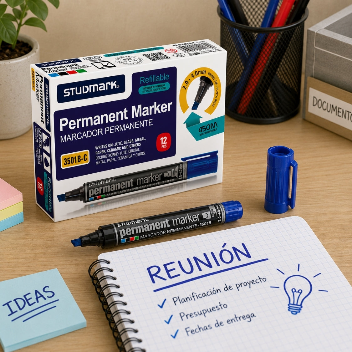 Studmark Marcador Permanente Punta Biselada Color Azul 1 Und