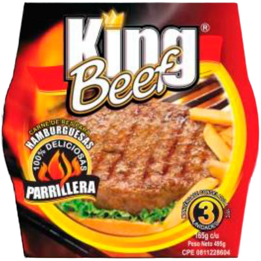 Carne para Hamburguesas Parrillera King Beef 3 Und 165gr c/u