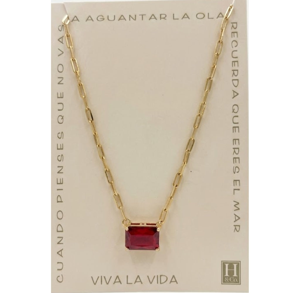 H&Co Collar de Cadena con Dije Brillante Red