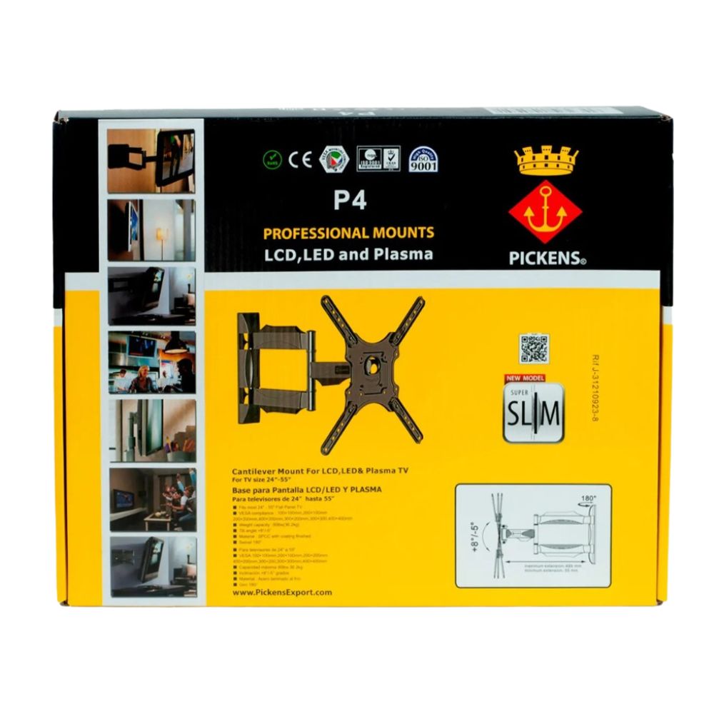 Pickens Base Slim para TV Tipo Mensula de 32" a 55" Con Inclinación