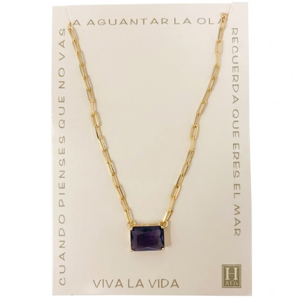 H&Co Collar de Cadena con Dije Brillante Purple