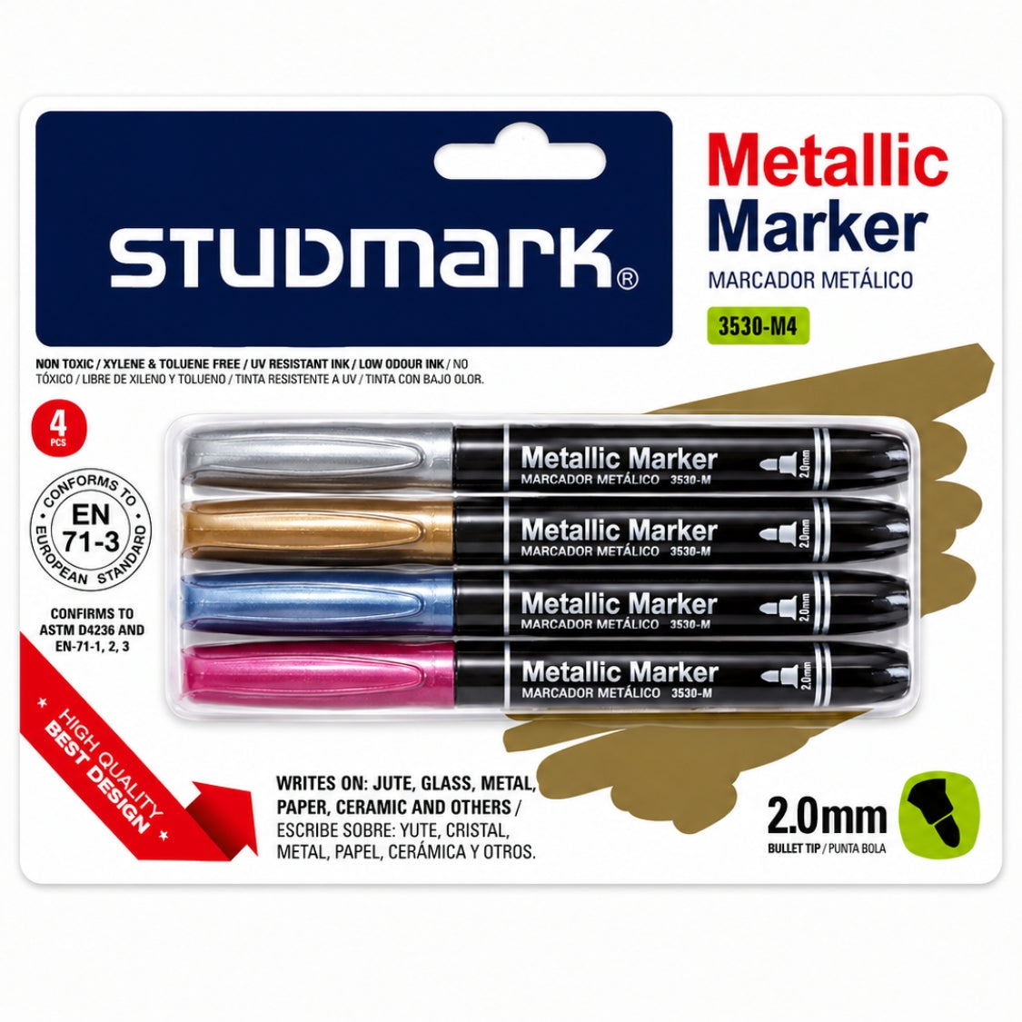 Studmark Marcador Metalico Punta Redonda Set 4 Colores