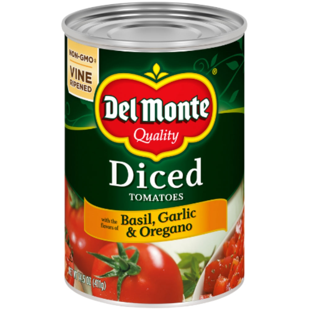 Del Monte Tomates en Trocitos con Albahaca Ajo y Oregano 411gr