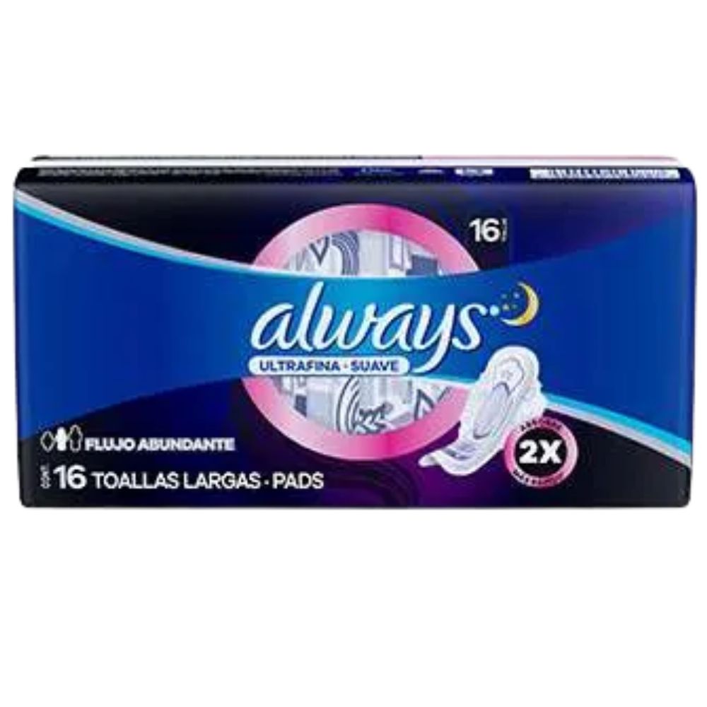 Always Toallas Nocturna UltraFina - Suave Flujo Abundante 16 Und