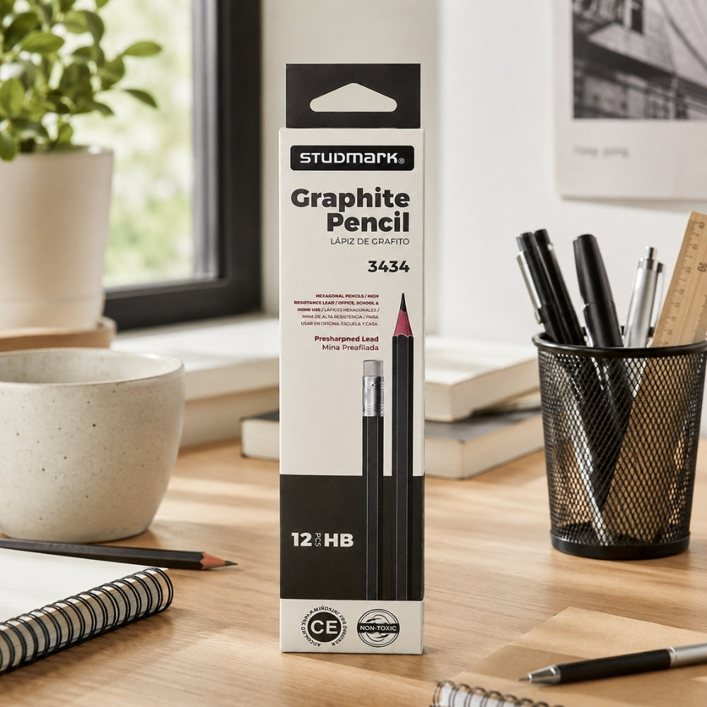Studmark Caja Lapiz Gris Grafito HB 12 Unidades