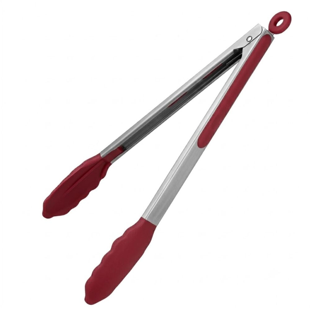 Alfa Hogar Pinza Silicona Y Acero Inoxidable 34 cm. Mango Rojo