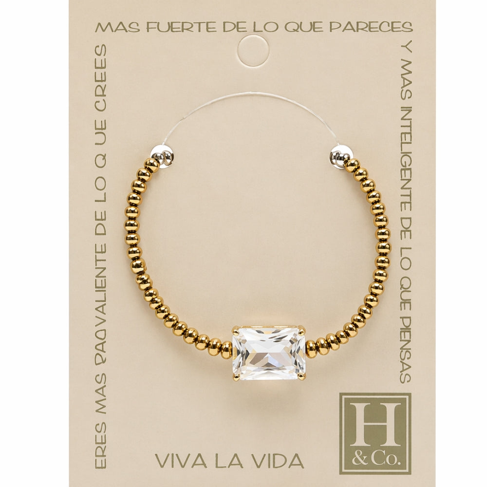 H&Co Pulsera Ajustable Para Damas de Hematita con Dije White