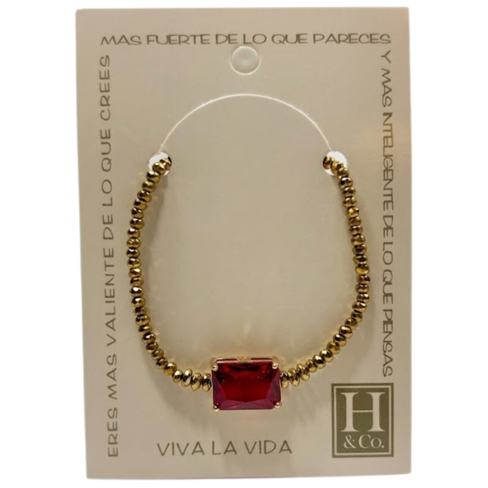 H&Co Pulsera Ajustable Para Damas de Hematita con Dije Red