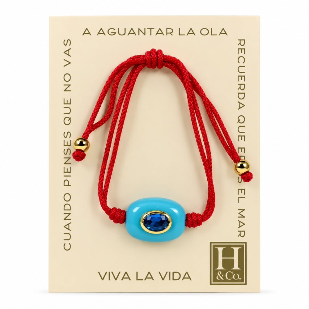 H&Co Pulsera Ajustable Para Damas Prisma Turquesa y Rojo