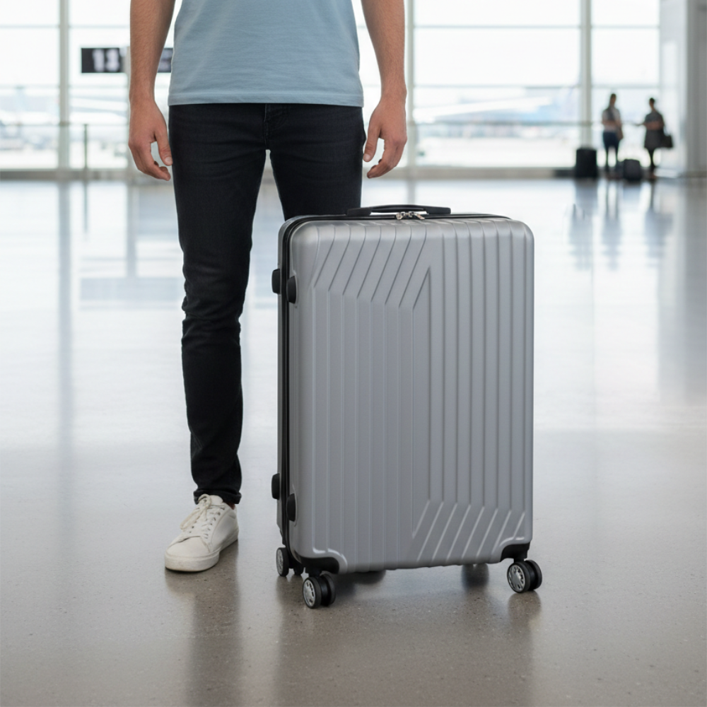 Maleta Dura 28 Pulgadas Mediana 4 Ruedas Color Plateado