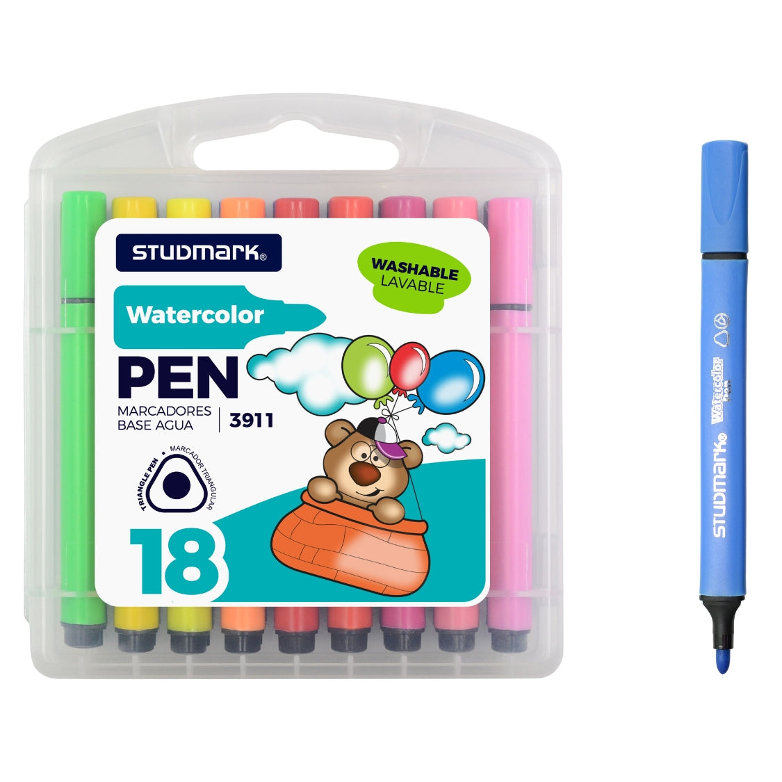 Studmark Marcador Triangular Base Agua 18 Colores