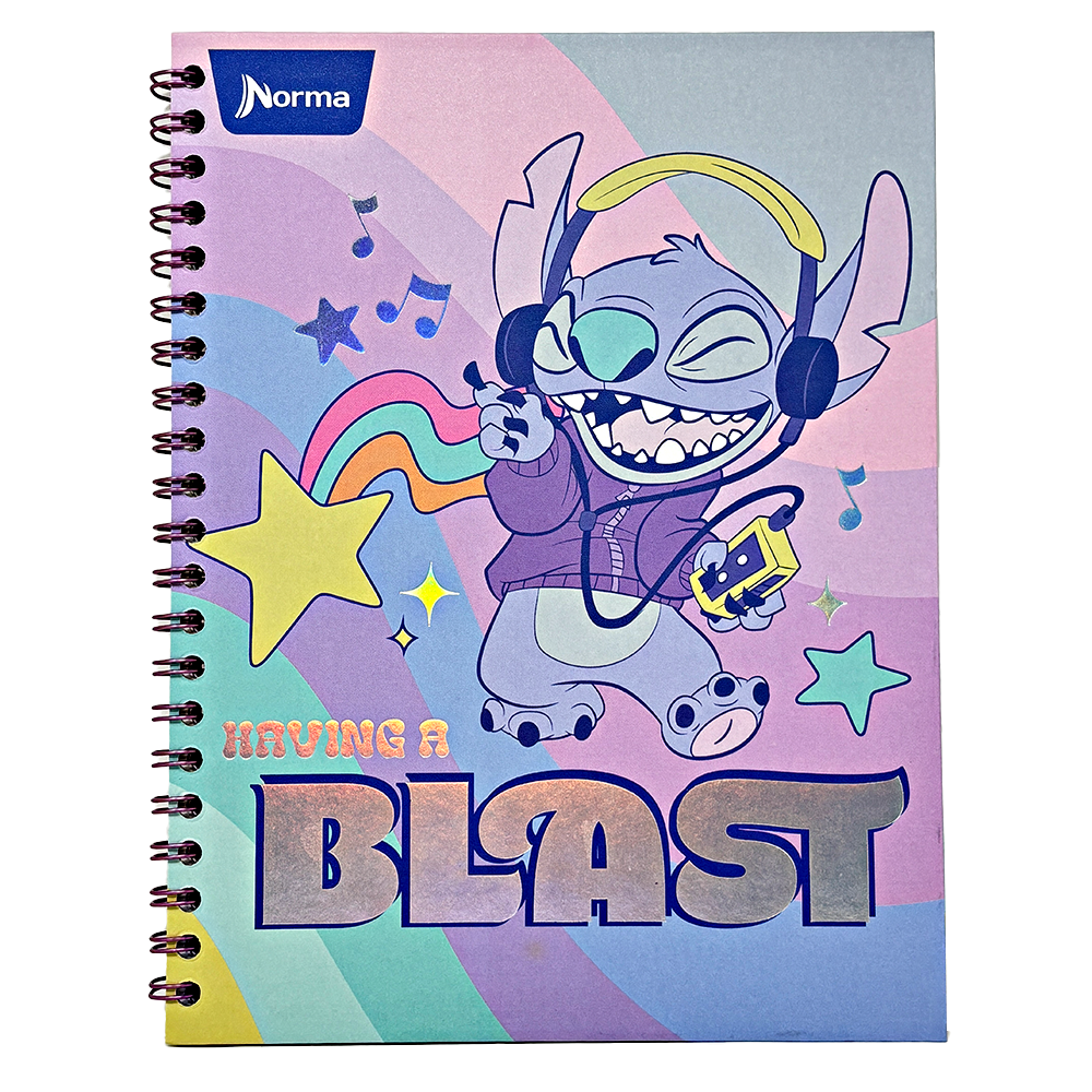 Norma Cuadero Argollada Stitch 4 Materias 100 Hojas Con stickers Diseños Surtidos