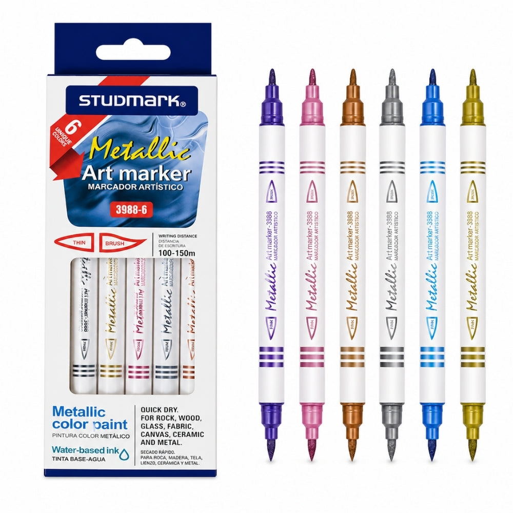 Studmark Marcadores Artísticos Doble Punta Colores Metalicos 6 Colores