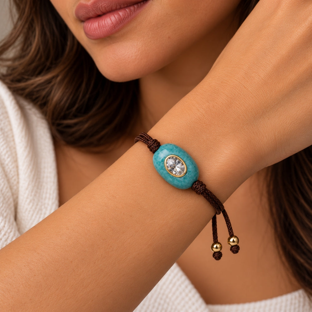 H&Co Pulsera Ajustable Para Damas Prisma Aquamarine y Marrón