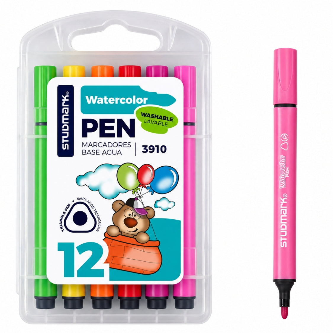 Studmark Marcador Triangular Base Agua 12 Colores
