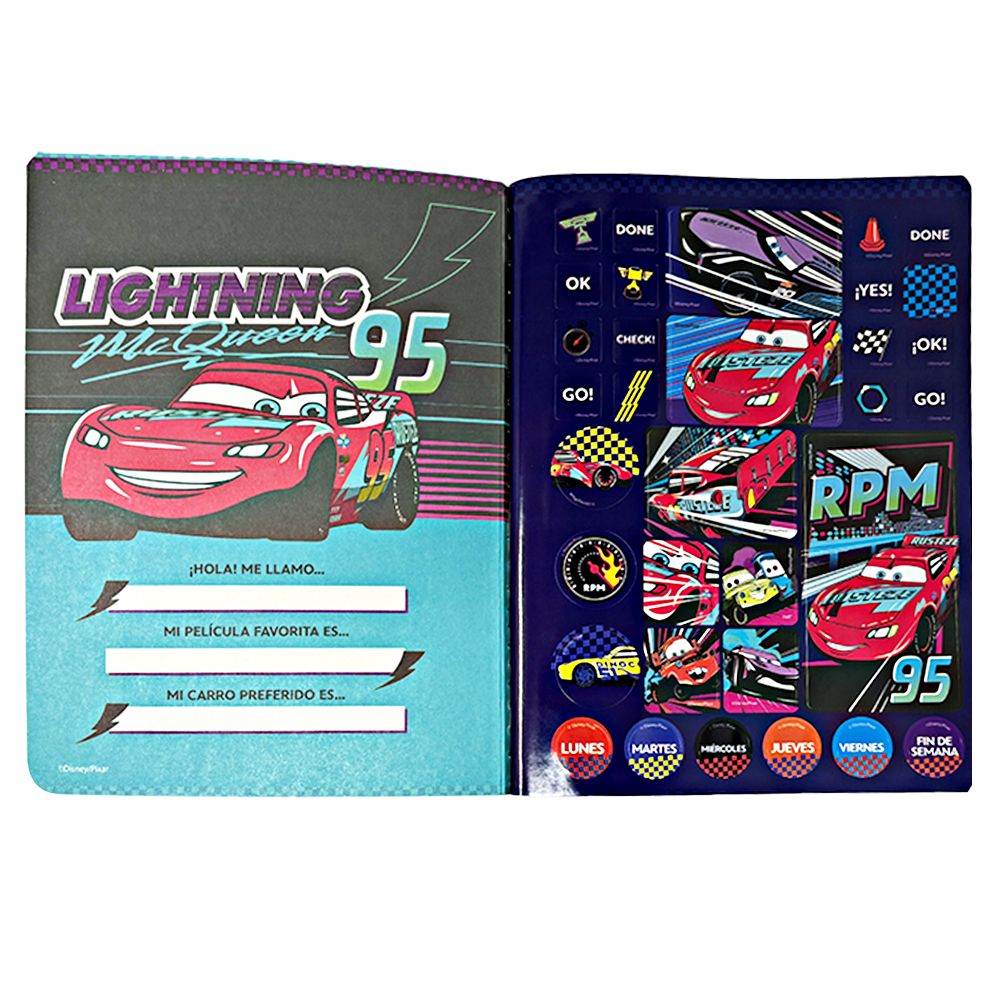 Norma Cuaderno Cars Una Linea 100 hojas Con Stickers Diseños Surtidos