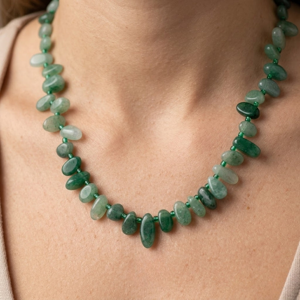 H&Co Collar Chispa Agata y Cuarzo Green