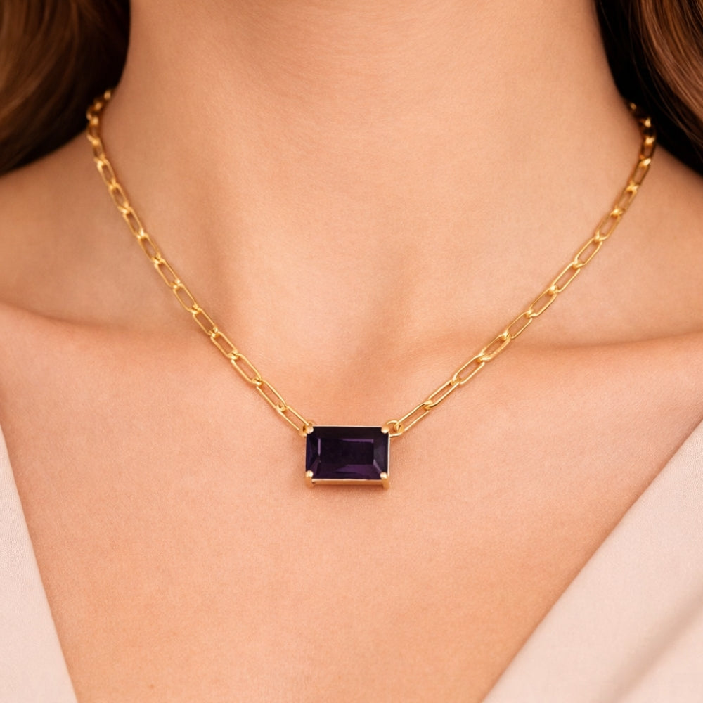 H&Co Collar de Cadena con Dije Brillante Purple
