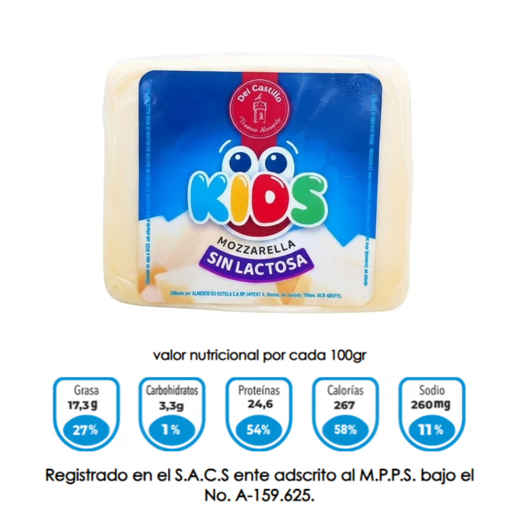 Queso Mozzarella Kids Porcion Sin Lactosa Del Castillo 6 Opciones