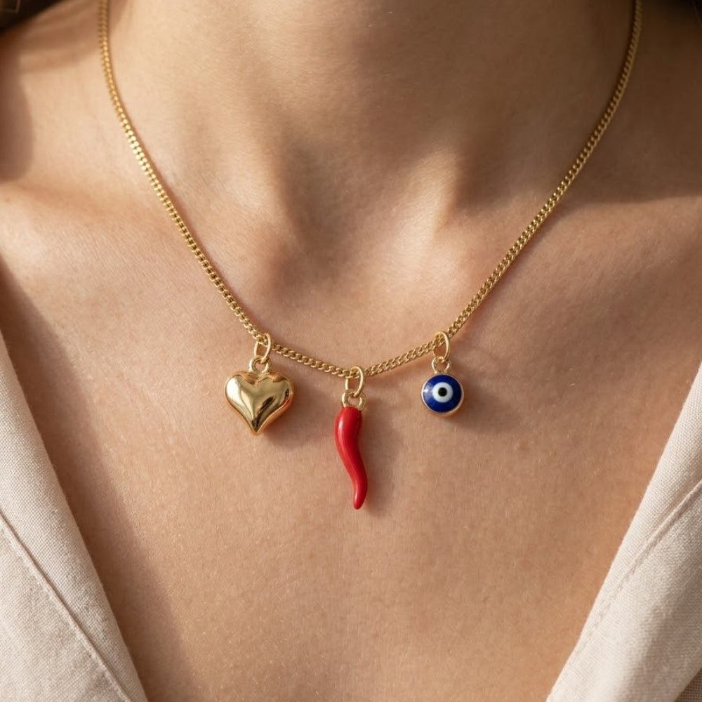 H&Co Juego de Cadena con 3 Dijes Amor, Éxito Y Protección