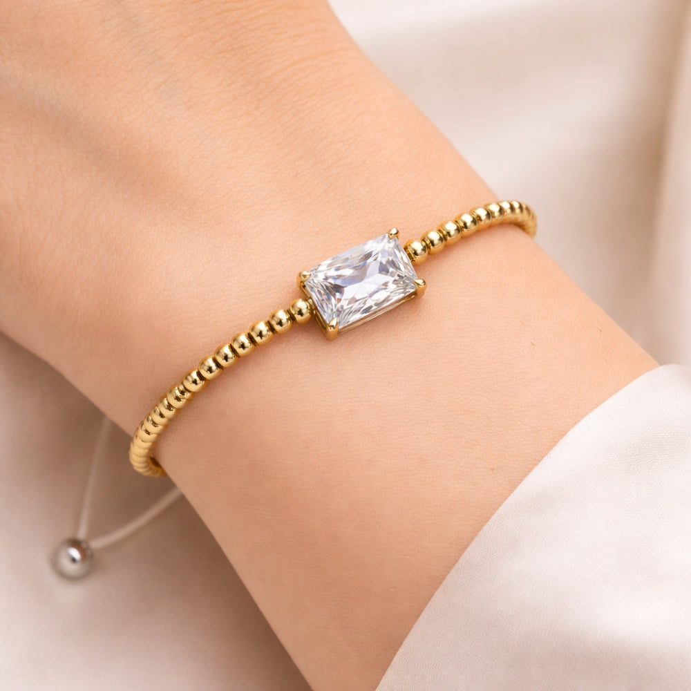 H&Co Pulsera Ajustable Para Damas de Hematita con Dije White