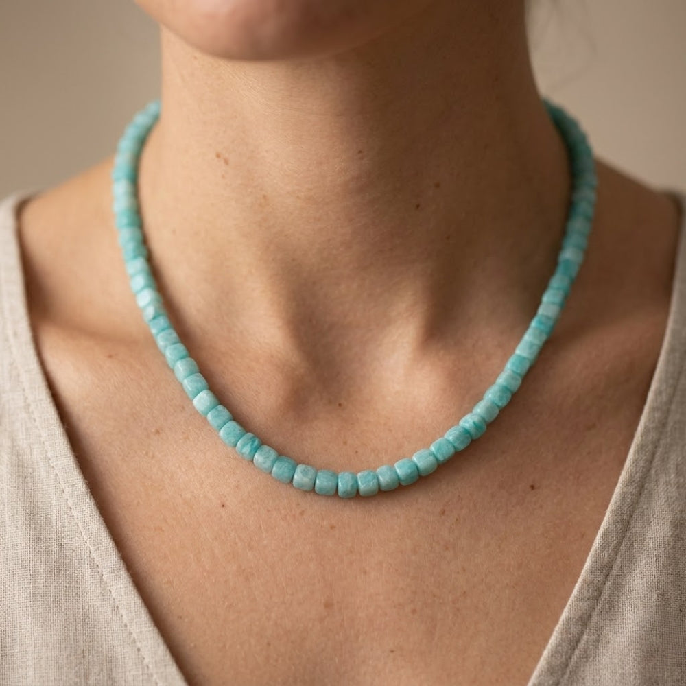 H&Co Collar Cubos de Agata y Cuarzo Turquesa