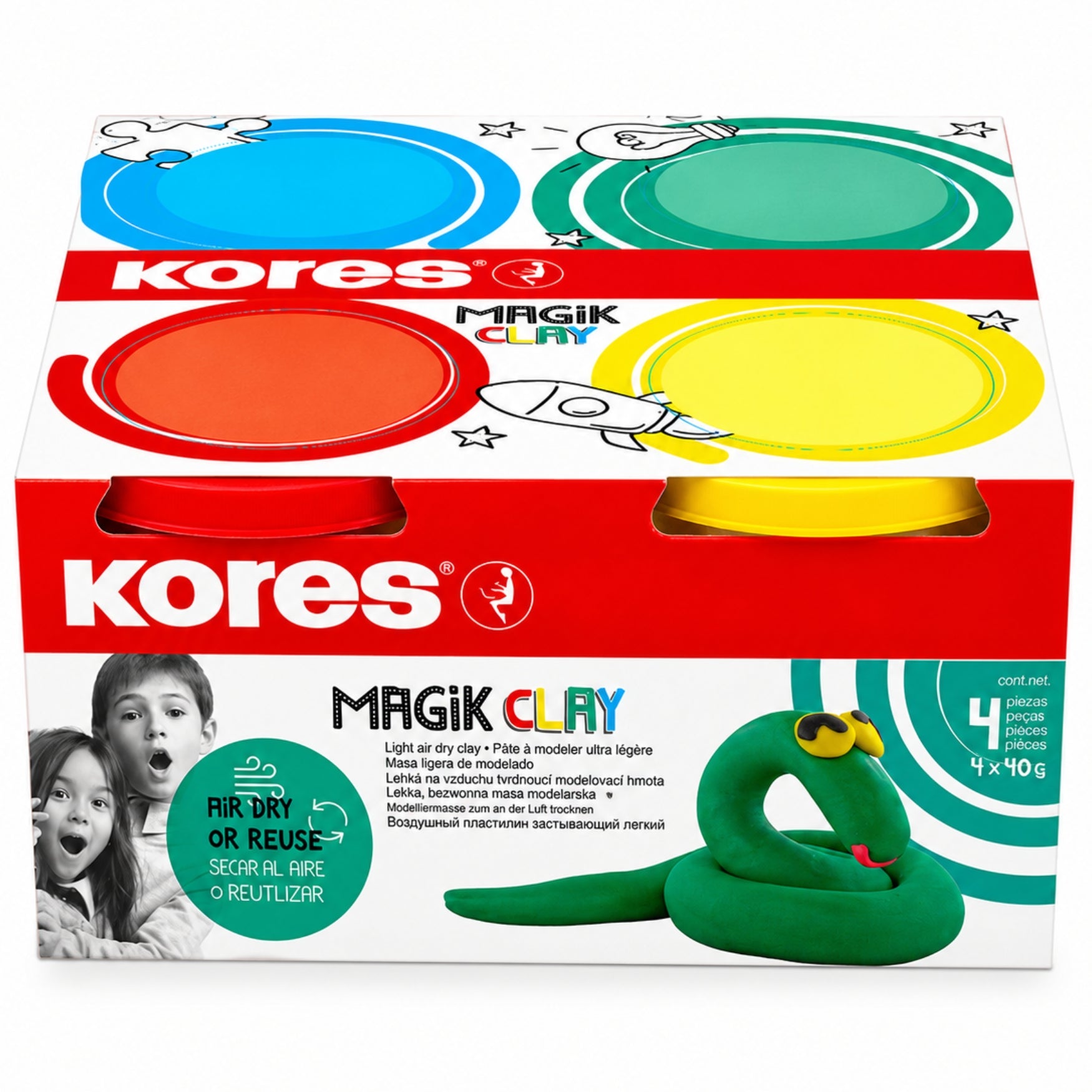 Kores Set Masa Moldeable Magic Clay 4 Colores