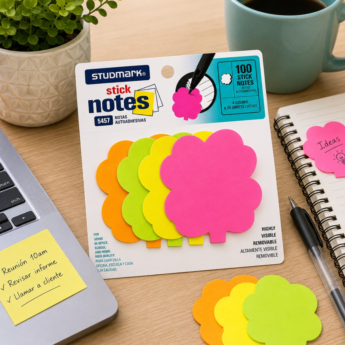 Studmark Notas Adhesivas Trebol Neon 100 hojas 4 colores