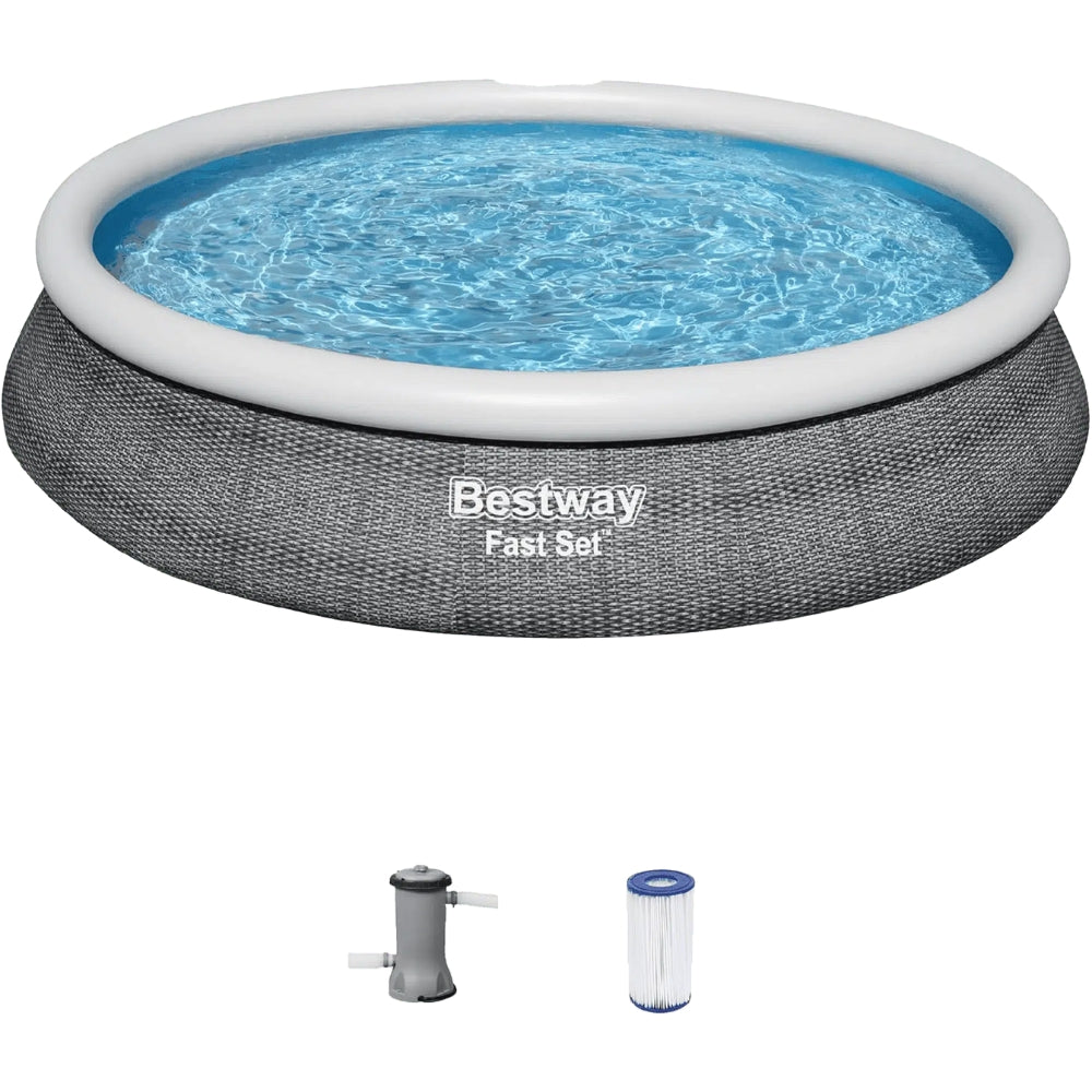 Bestway Piscina Inflable Redonda  Y Bomba De Filtrado Pool Fast Set 4.57m X 84cm