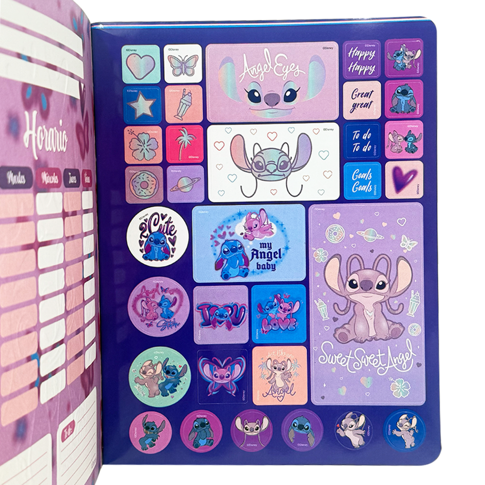 Norma Cuaderno De Linea Cosido 100 Hojas Con Stickers Diseño Angel & Stitch Just Shake It